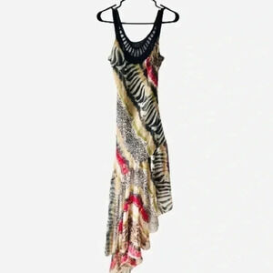 CLASSIC ANIMAL PRINT RUFFLE MULTI COLOR MAXI DRESS SIZE 36 100%  COTTON SIZE 36